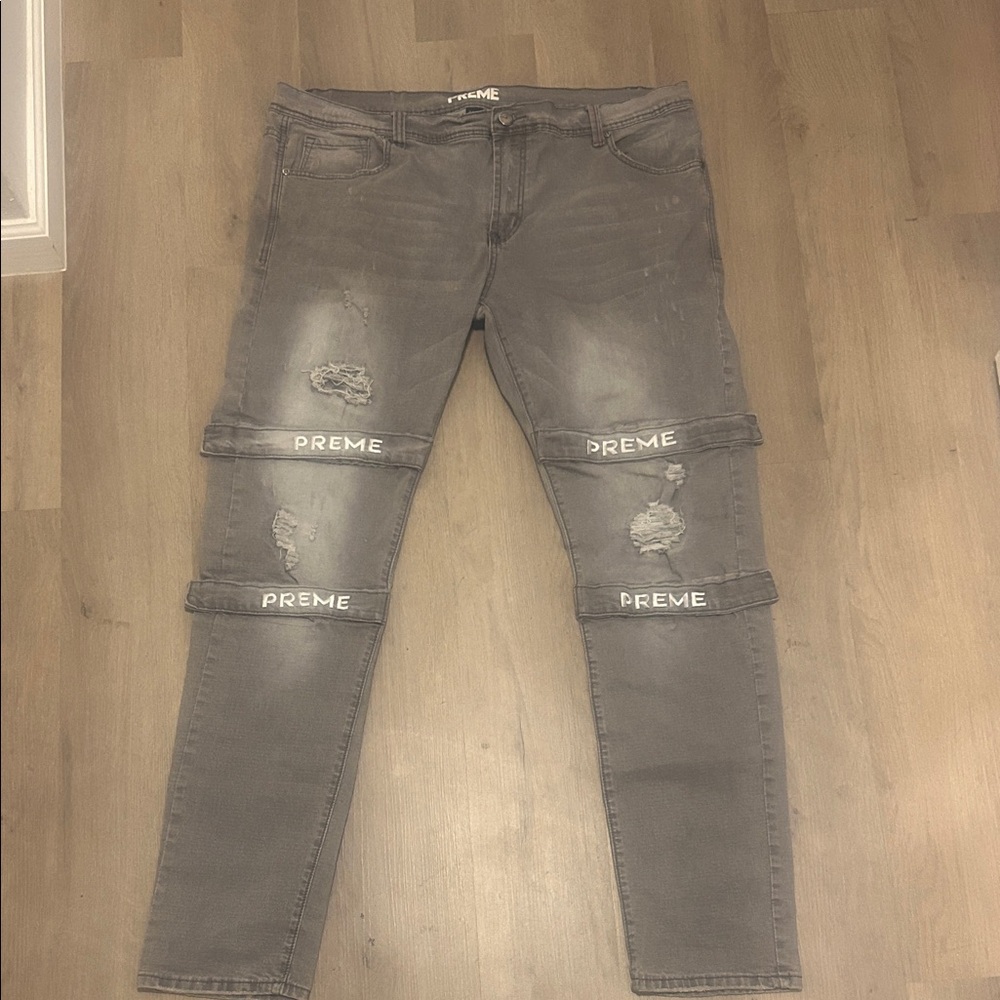 Preme Men's Classic Distressed Gray Jeans